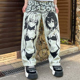 harajuku sunny sexy girl anime print baggy jeans new style wide leg trouser y2k popular streetwear men women high waist pants unique jeans style 5469