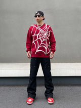 hip hop harajuku spider web pattern knitted sweater unisex pullover streetwear winter casual loose sweater warm jumper knitwear - soft fleece-lined outerwear, 2025 streetwear drop, high quality cotton hoodie