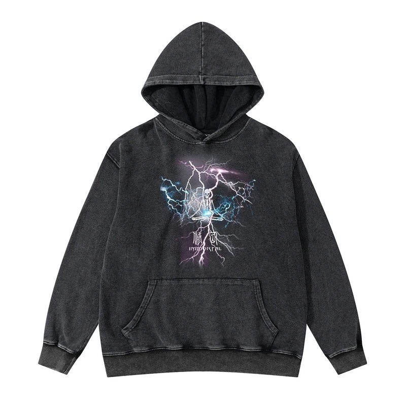 vaporwave graphic tee featuring rainbowtouches washed hoodie mens high street fashion skull graphic hoodies hip hop anime style coat unisex superior quality