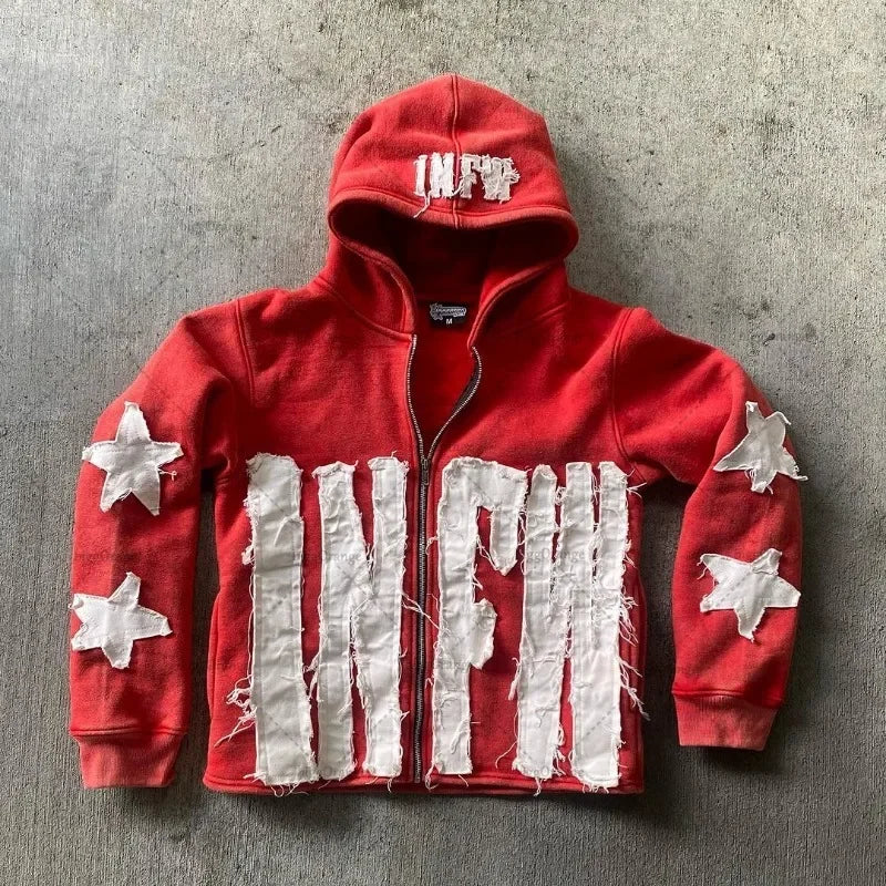 European And American Fashion Zipper Sweatshirt Men Y2K Trendy Letter