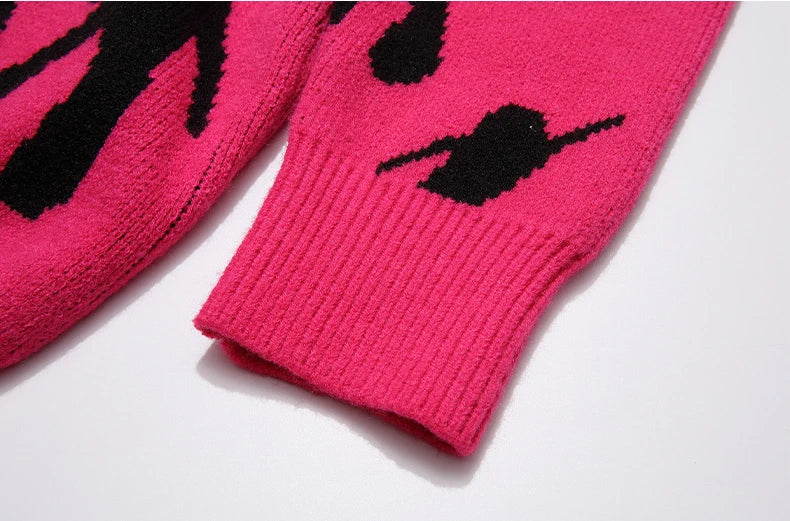 fashion knitted sweater unisex harajuku anime pattern sweaters casual pink color pullover streetwear sweaters jumpers knitwear streetwear fashion hoodie, Y2K vintage urban hoodie, unique limited edition hoodie