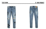 fashion ripped destroied jeans trousers distressed biker jeans with stars high street slim pants joggers denim jeans for men unique joggers style 3262