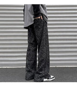 korean style waffle tie dye casual pants high street vibe pants men trendy brand colorful drawstring side slit straight trousers unique default style 2111