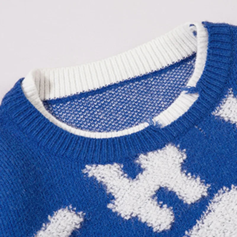 hip hop knitted sweater mens o neck dinosaur pattern fake two pieces pullover streetwear casual loose sweater jumper knitwear - high quality cotton hoodie, oversized streetwear hoodie, gothic aesthetic hoodie for winter