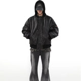 Winter American Fake Two Pieces Parkas Mens Heavy Weight Thicken Hip Hop PU Leather Cotton Jacket Trend Loose Motorcycle Coats