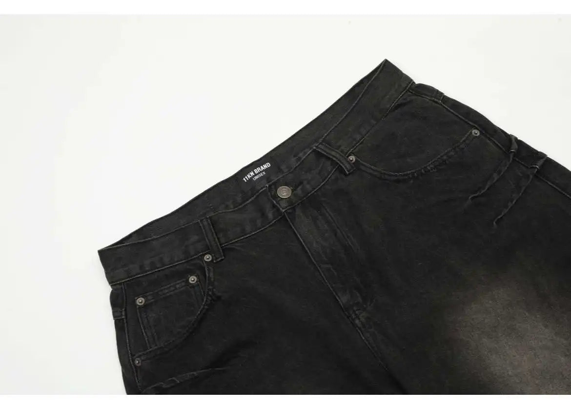hip hop american trend retro straight leg washed denim jeans spring and autumn high street couple loose wide leg casual pants unique jeans style 619