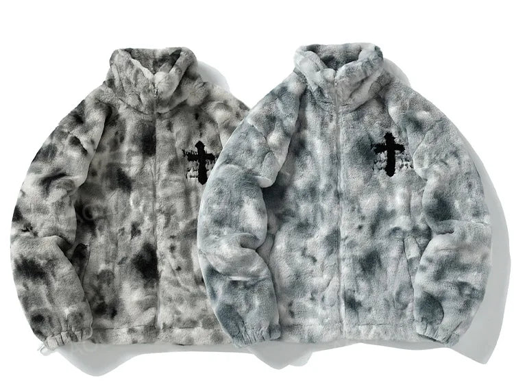 oversized fashion everyday graphic image hip style essential hop wear streetwear fit - 55049f unisex urban material design premium mens-rabbit-fur-jacket-coats-hip-hop-cross-letters-winter-fleece-jacket-streetwear-casual-harajuku-coat-zip-up-fashion-outwear casual style quality print high streetwear design ID d6056
