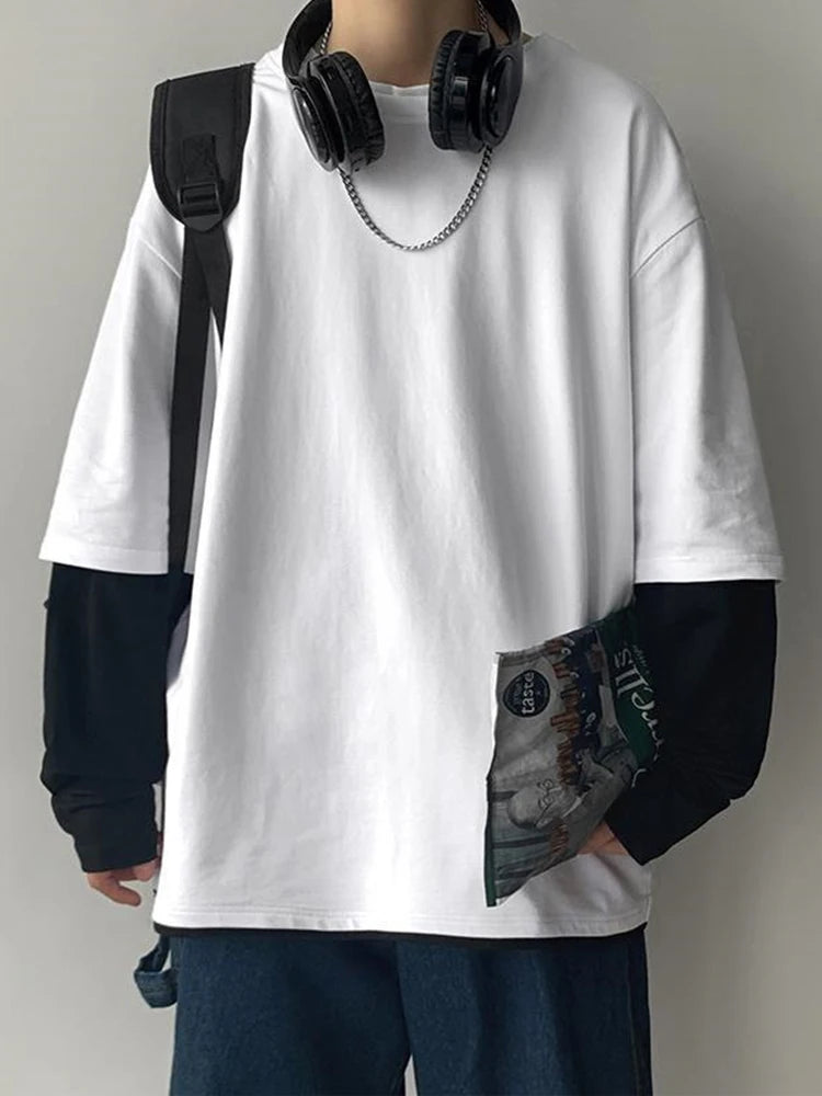 Sadcore Vintage print – Autumn Mens Casual Long Sleeve T Shirt Plus Size Sweatshirts