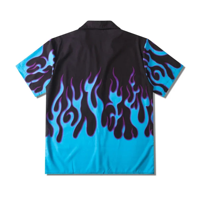 Dark Icon Flame Hawaiian Shirts Men Street Polo Shirts Holiday Beach Shirts for Men Man Blouse
