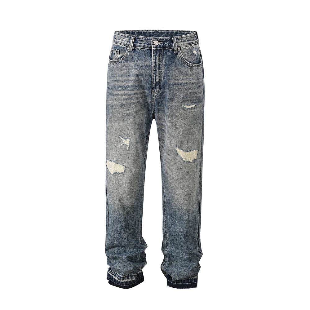 distressed frayed hole washed baggy jeans pants unisex pantalones hombre streetwear y2k straight casual denim trousers oversized unique jeans style 5881