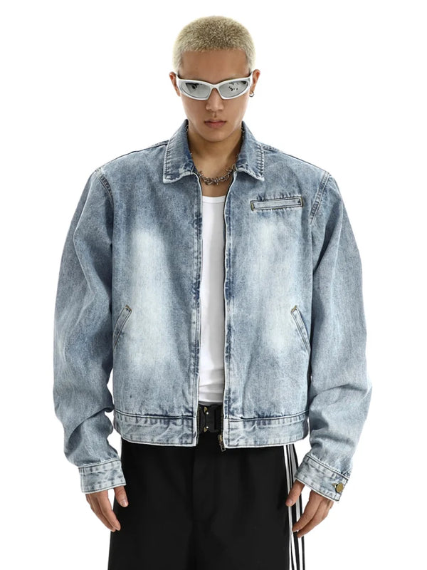 Wide Shoulder Harajuku Denim Jacket Coat Mens Fashion Hip Hop Distressed Washed Jeans Outerwear Casual Streetwear Jackets blu - variant style 33aa69 for streetwear fashion