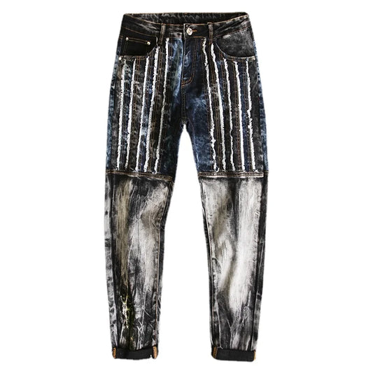 fashion distressed washed ripped destroied denim jean pants mens zipper skinny biker jeans hip hop streetwear slim pants joggers unique joggers style 1196