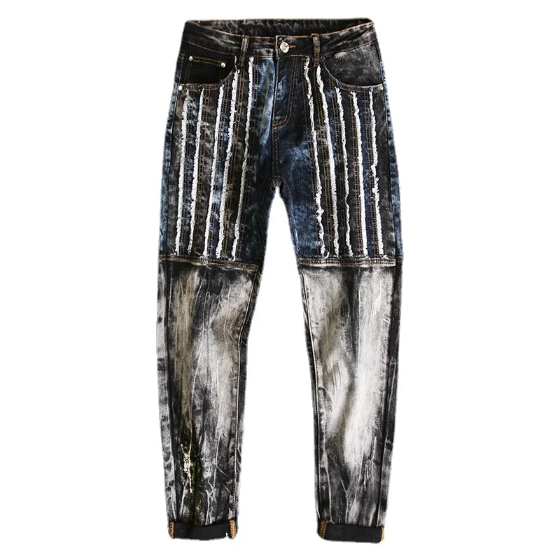 fashion distressed washed ripped destroied denim jean pants mens zipper skinny biker jeans hip hop streetwear slim pants joggers unique joggers style 1196