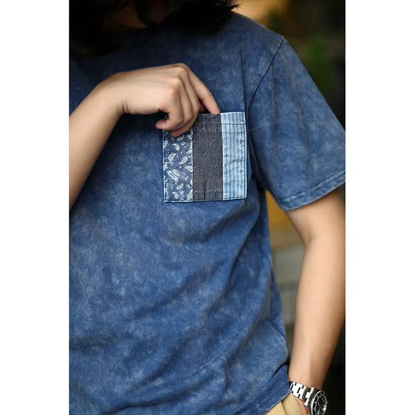 Anime Oversized shirt – Ancient Cloth Splicing Indigo Top Snowflake Heavy Industry W