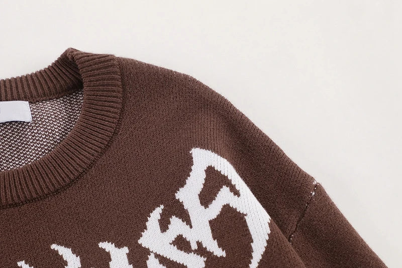 rainbowtouches men sweaters high street letter graffiti holes trendy pullover vintage loose knitted sweater spring and autumn - Y2K grunge street style, urban fashion pullover, graphic printed hoodie for men and women