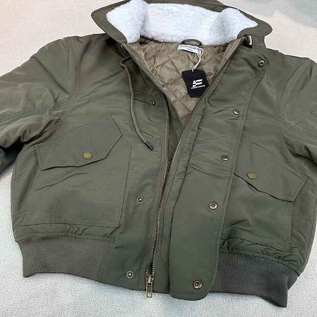 2024AW new cotton dress solid color hooded multi-pocket jacket