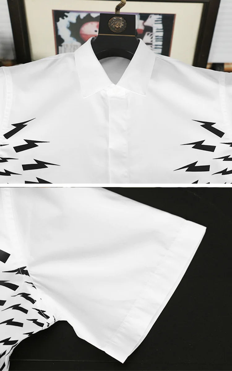 New 2021 Men Classic NEIL BARRETT thunder Fashion Cotton Casual Shirts Shirt high quality Pocket Short sleeves S 2XL #A8