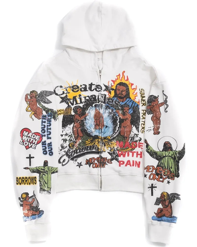 2024 Y2K High Street Cartoon Anime Print Oversized Hoodie Women Fashio