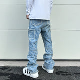 men distressed ripped patchwork paisley denim jean trouser fashion zipper biker jeans streetwear flare pants loose joggers jeans unique joggers style 5027