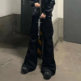 ro style wide leg corduroy pocket baggy cargo pants for men and women drawstring streetwear ropa hombre straight trousers unique cargo style 1261