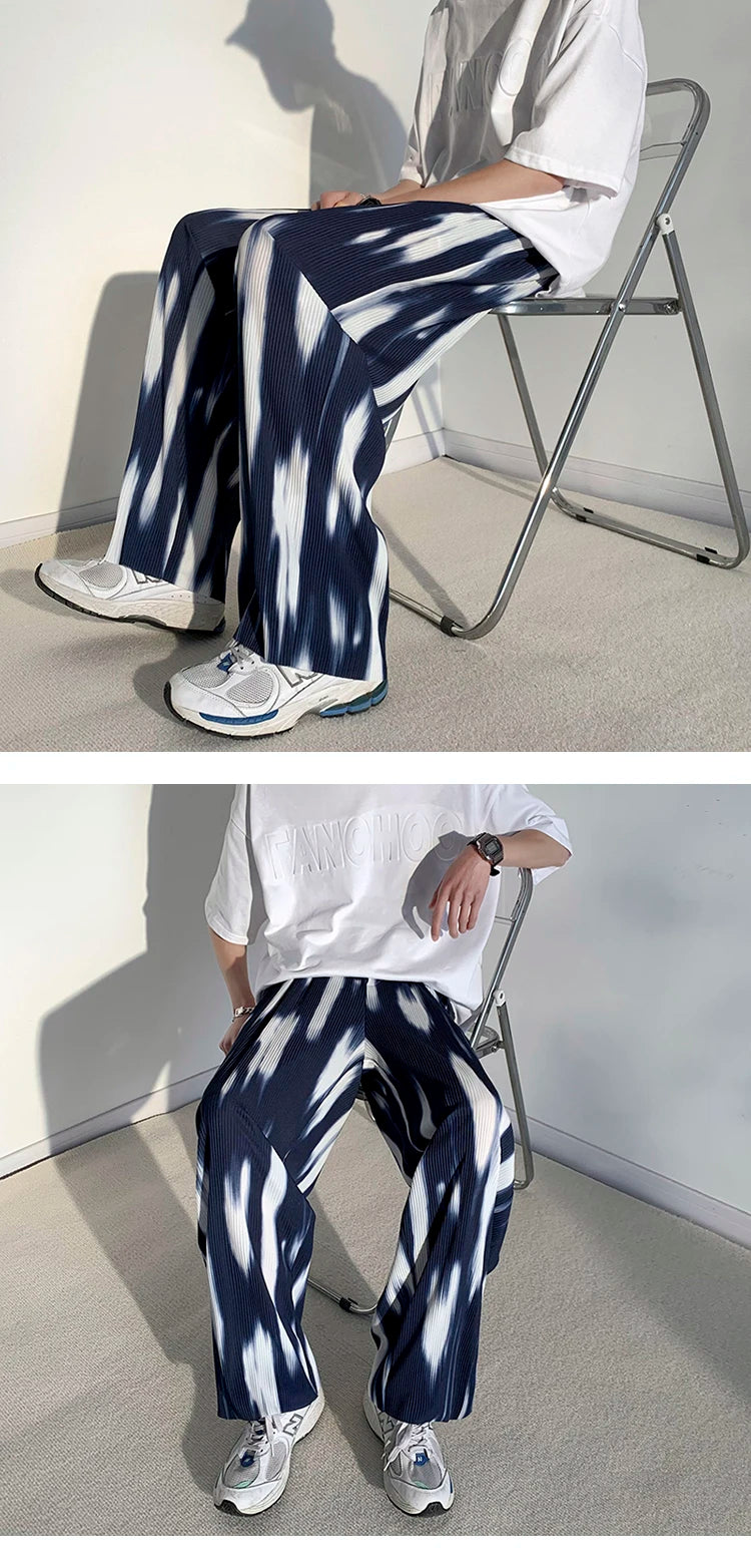 pleated pants mens fashion retro casual pants men japanese streetwear loose hip hop wide leg pants mens ice silk trousers m 3xl unique default style 3673