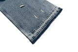 Streetwear Handmade Mud Dyed Dirty Blue Baggy Jeans for Men Distressed Hole Casual Patchwork Denim Trousers Oversized