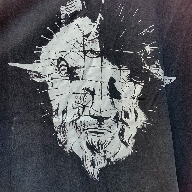 Cyberpunk Graphic Tee – Ox Head Lion Face Printing Saint T Shirt Men Woman High Qual – Urban Streetwear for Men & Women