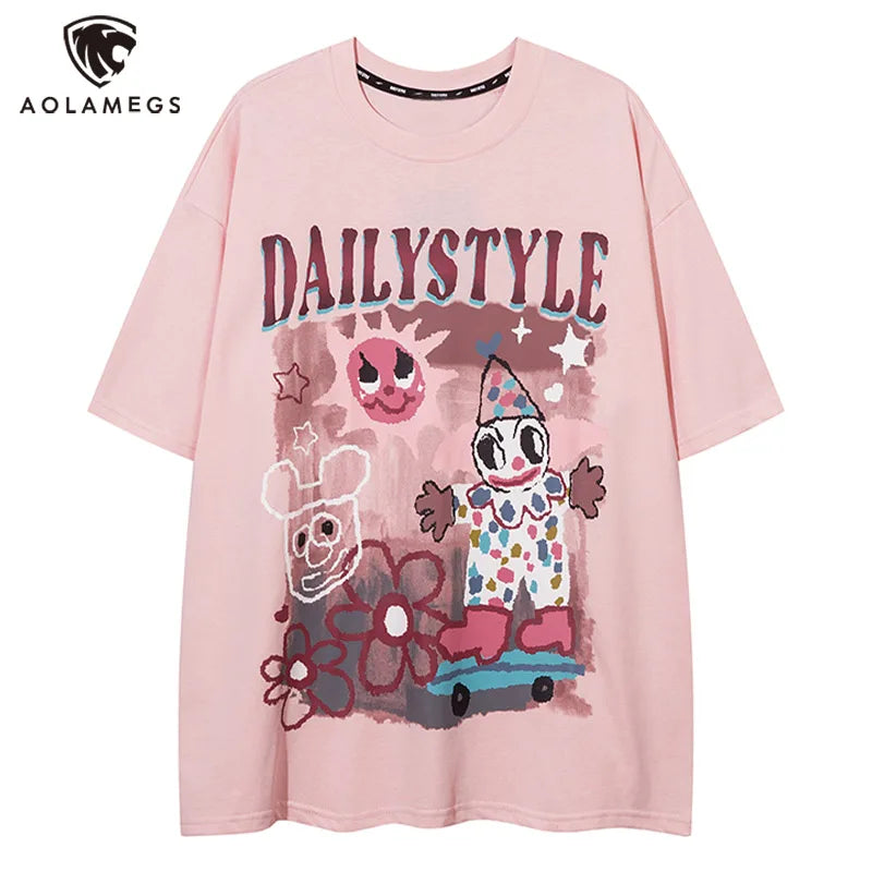 Sadcore Oversized shirt – Men Short Sleeve T Shirts Fun Comic Cartoon Print Tshirt Jap