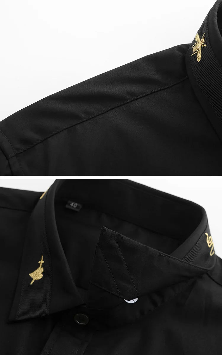 New 2022 Luxury Men Classic Embroidered bee Snake UFO Fashion Cotton Casual Shirts Shirt High Quality Short Sleeves A71