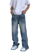 fashion straight denim jean pants unisex casual bottom button open pants high street cargo trousers hip hop zipper joggers men urban active pants