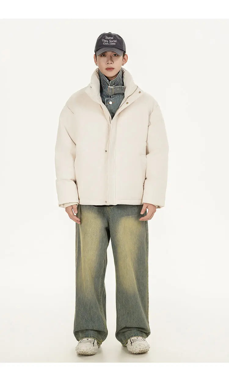 Winter Splice Denim Cotton-padded Jacket Men Women Stand Collar Fashion Loose Casual Thicken Warm Parkas Jacket Boyfriend Coat