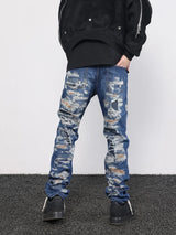 retro washed 3d printed fake distressed jeans hip hop denim pants streetwear jean pants mens harajuku cotton trousers joggers urban active pants