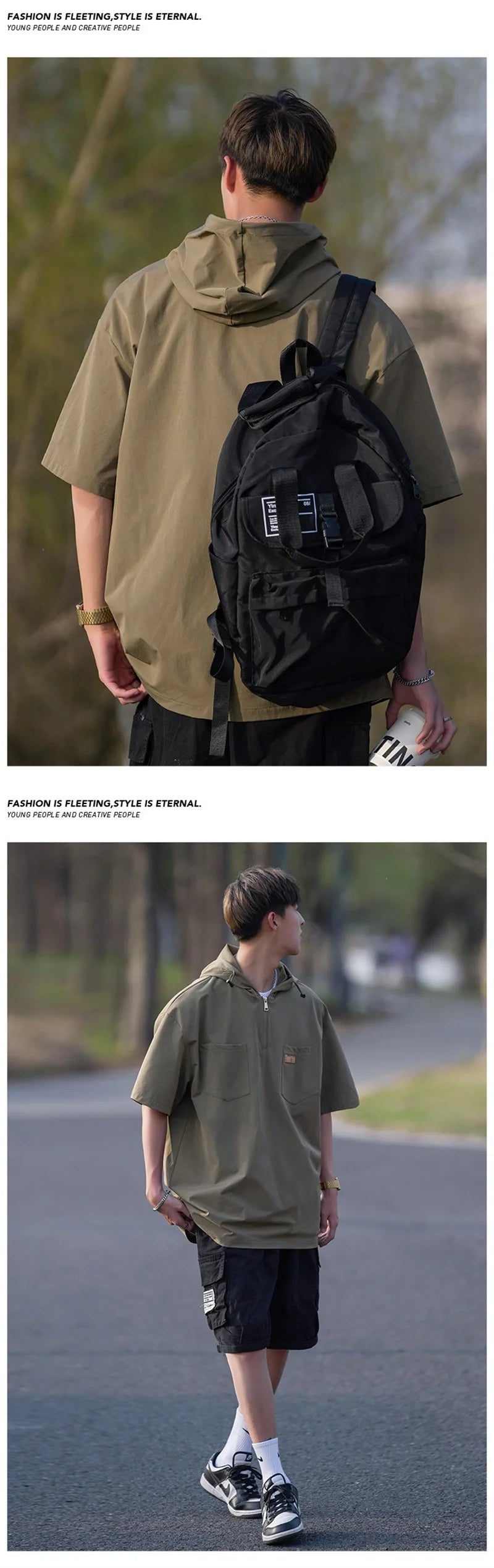 Skatercore Angelcore design – Summer Fashion Hoodie Zipper Cargo T Shirts Mens Loose Short