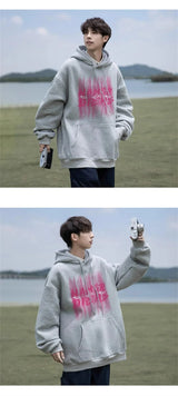2024 New Graffiti Letter Print Hooded Fleece Sweatshirt For Men Loose