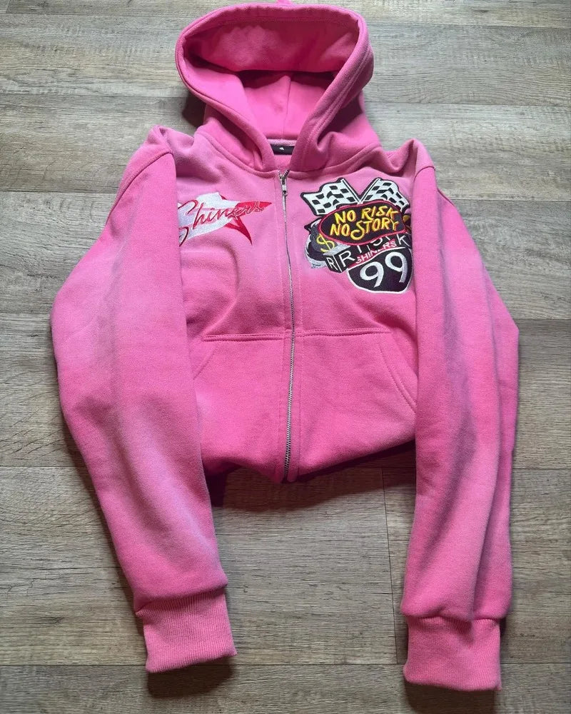 2024 American Street Fashion Brand Letter Cartoon Print Zipper Sweatsh