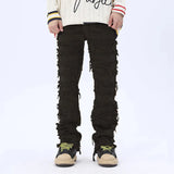 tassel hole spliced european and american straight leg denim pants new popular patch jeans mens wear unique jeans style 199