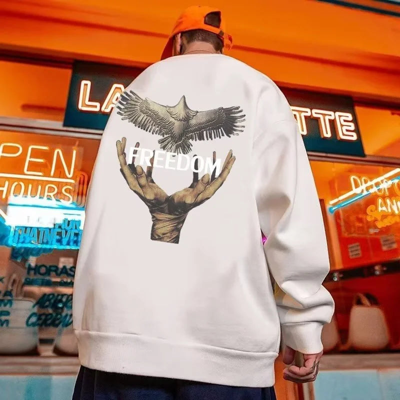 Dove Of Freedom Graphic Printed Men's Crewneck Hoodies Hip Hop Fashion Pullover Sweatshirts Hombre Y2K