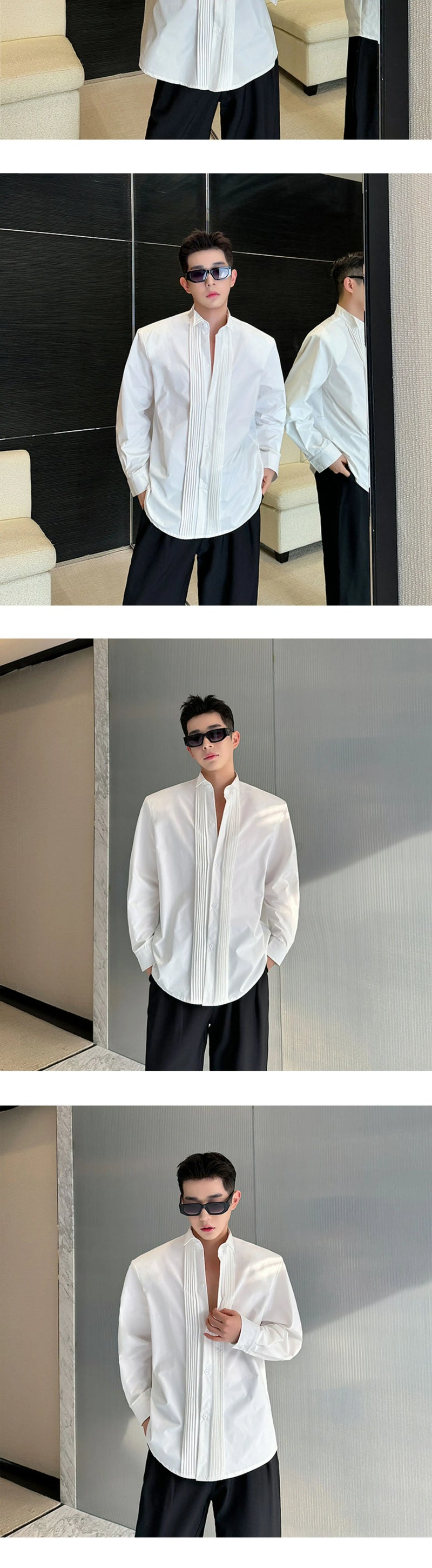 Men French Vintage Fashion Business Casual Long Sleeve Loose Dress Shirts Man Korean Streetwear Party Shirt Blouses
