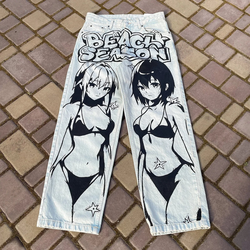 harajuku sunny sexy girl anime print baggy jeans new style wide leg trouser y2k popular streetwear men women high waist pants unique jeans style 5478