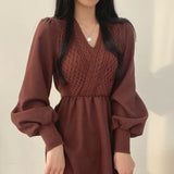 Winter Dress Long Elegant Splicing Stripes Y2k Knitted Dress Women Koean Fashion Long Sleeve Dresses Female Club Party Vestidos