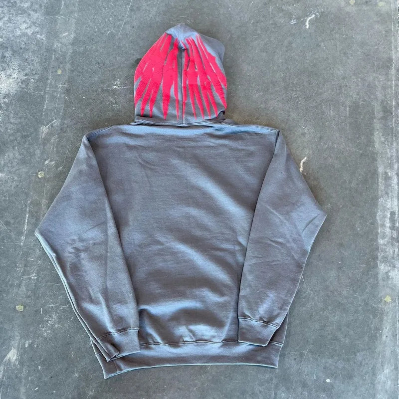 y2k long sleeved pullover hoodie sweatshirt jacket personalized printed pattern streetwear school outfit hip-hop punk