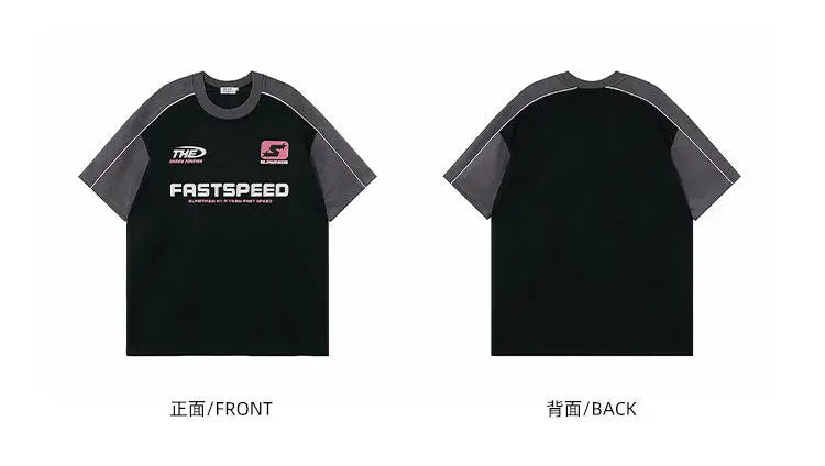 Glitchcore Graphic tee – American Retro National Trend Letter Printed Suede Short Sle