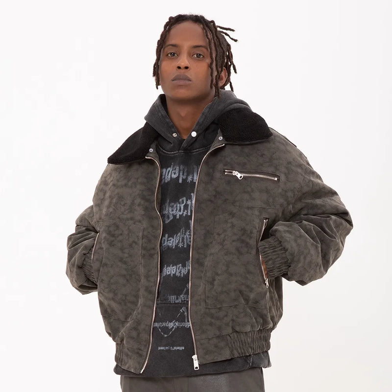 2023 Winter Vintage Casual PU Leather Jacket Men's Streetwear Hip Hop Parka Oversized Harajuku Loose Parkas Thick Warm Coats