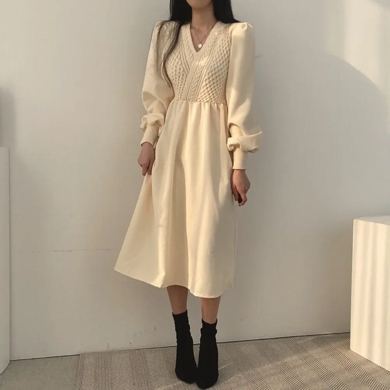 Winter Dress Long Elegant Splicing Stripes Y2k Knitted Dress Women Koean Fashion Long Sleeve Dresses Female Club Party Vestidos