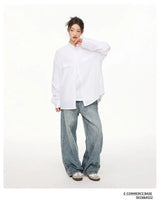 Men Loose Casual Streetwear Fashion Stand Collar Long Sleeve Black White Oversize Shirt Couple Plus Size Shirts Blouses