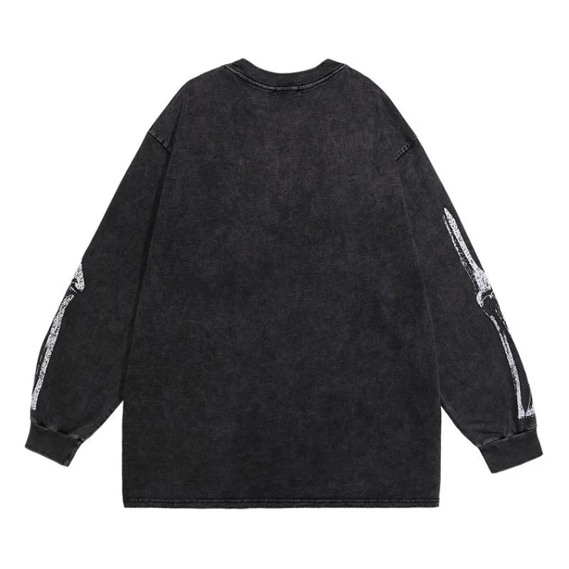 Harajuku Oversized shirt – Fashion Distressed Washed T Shirt Harajuku Skull Skeleton Pr