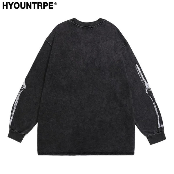 Harajuku Oversized shirt – Fashion Distressed Washed T Shirt Harajuku Skull Skeleton Pr