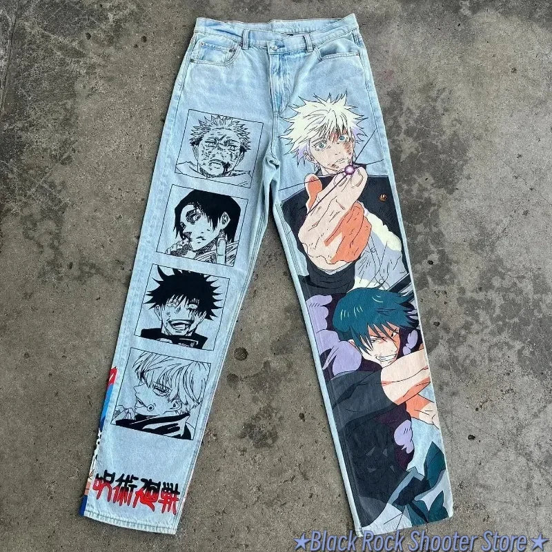 y2k baggy jeans harajuku print pattern streetwear fashion hip hop men women high waisted casual wide leg jeans anime clothes denim street jeans