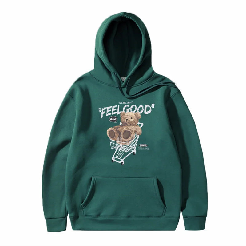 2022 Men Hip Hop Hoodie Sweatshirt Streetwear Bear Letter Shopping Car