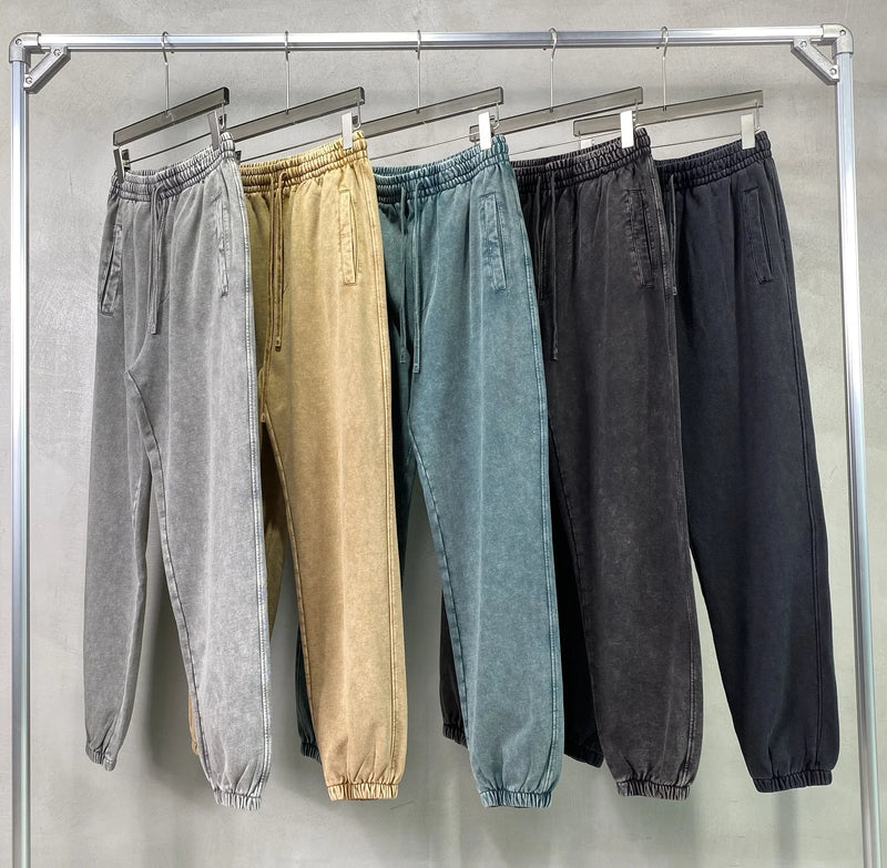 high street dark distressed vintage baggy joggers pants ins versatile drawstring sports pants men washing wax dyeing sweatpants unique joggers style 3188